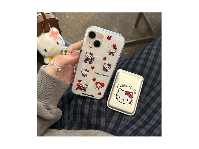 [아이폰16프로 헬로키티 케이스] 현명한 선택 TYREUS [국내 인기 상품]러블리 키티 맥세이프 포켓 카드 아이폰 케이스 호환